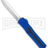 AKC F-20 Blue D/A OTF Automatic Dagger Knife - Satin Plain -Grindworx Shop AKC F 20 DA Dagger OTF Auto Blue Satin BHQ 141098 jr 2 large