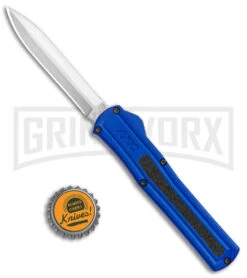 AKC F-20 Blue D/A OTF Automatic Dagger Knife - Satin Plain -Grindworx Shop AKC F 20 DA Dagger OTF Auto Blue Satin BHQ 141098 jr bottlecap 2 large