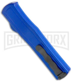 AKC F-20 Blue D/A OTF Automatic Dagger Knife - Satin Plain -Grindworx Shop AKC F 20 DA Dagger OTF Auto Blue Satin BHQ 141098 jr side 2 large