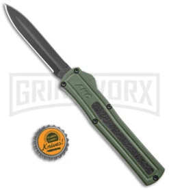 AKC F-20 OD Green Aluminum D/A OTF Automatic Knife - Dagger Black Plain -Grindworx Shop AKC F 20 DA Dagger OTF Auto OD Green Black BHQ 146285 jr bottlecap large