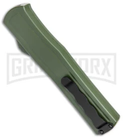 AKC F-20 OD Green Aluminum D/A OTF Automatic Knife - Dagger Black Plain -Grindworx Shop AKC F 20 DA Dagger OTF Auto OD Green Black BHQ 146285 jr side large