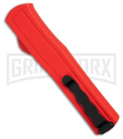 AKC F-20 Red Aluminum DBL Dagger OTF Automatic Knife - Satin Plain -Grindworx Shop AKC F 20 DA Dagger OTF Auto Red Aluminum Satin BHQ 179208 jr side large