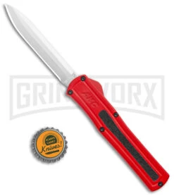 AKC F-20 Red D/A OTF Automatic Knife - Satin Plain -Grindworx Shop AKC F 20 DA Dagger OTF Auto Red Satin BHQ 140483 jr bottlecap large