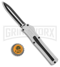 AKC F-20 White Aluminum D/A Dagger OTF Automatic Knife - Two Tone Plain -Grindworx Shop AKC F 20 DA Dagger OTF Auto White Aluminum TT BHQ 179206 jr bottlecap large