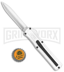 AKC F-20 White D/A OTF Automatic Knife - Dagger Satin Plain -Grindworx Shop AKC F 20 DA Dagger OTF Auto White Satin BHQ 141065 jr bottlecap 2 large
