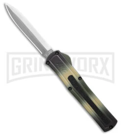 AKC F-20 Green Camo D/A OTF Automatic Knife - Spear Point Satin Plain
