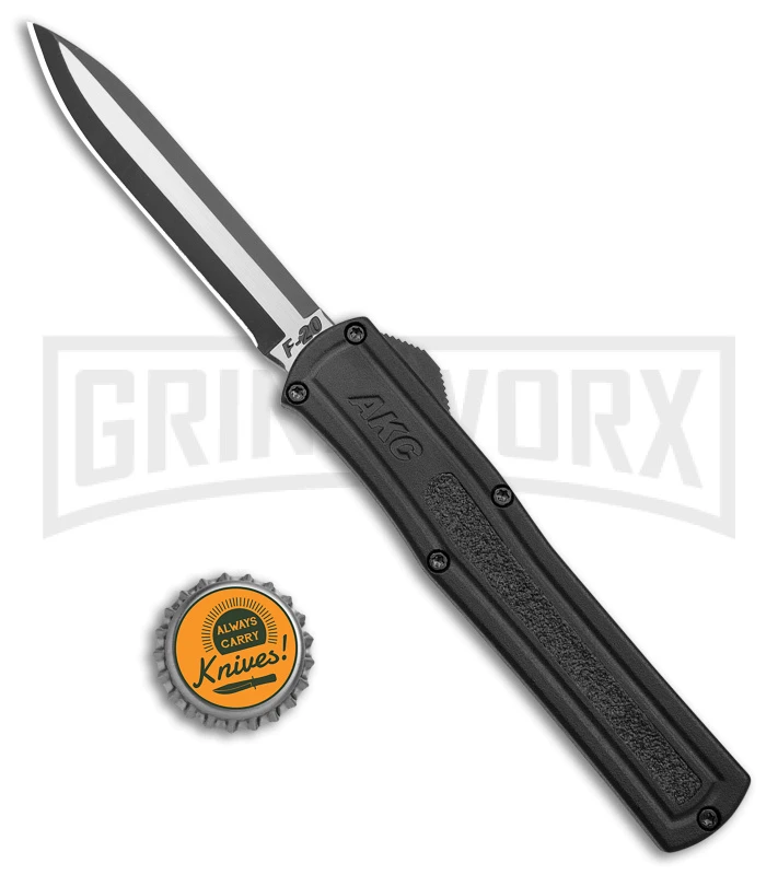AKC F-20 D/A Black Aluminum OTF Automatic Knife - Two Tone Plain AKC F-20 D/A Black Aluminum OTF Automatic Knife - Two Tone Plain -Grindworx Shop AKC F 20 DA OTF Auto Black Aluminum TT BHQ 178591 jr bottlecap large