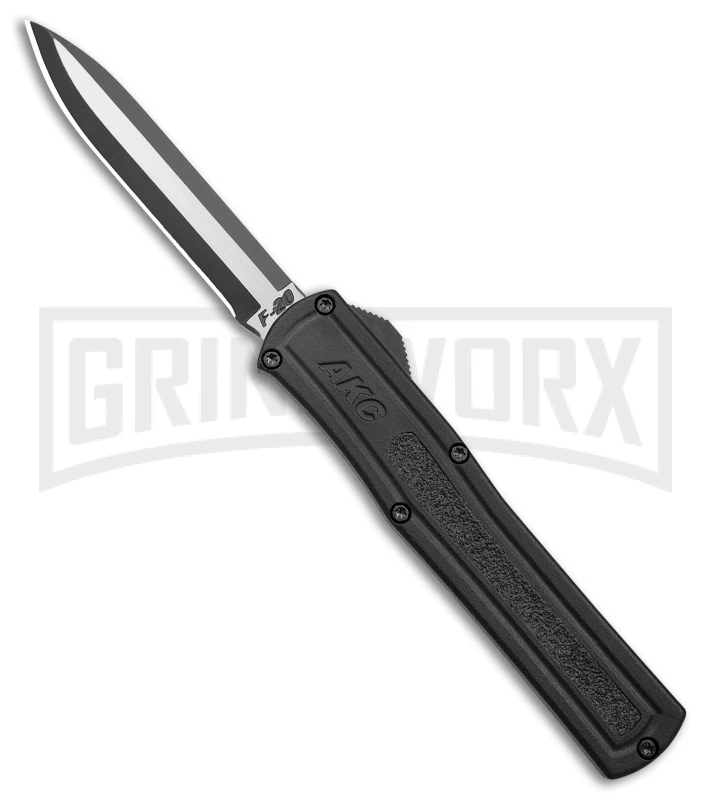 AKC F-20 D/A Black Aluminum OTF Automatic Knife - Two Tone Plain AKC F-20 D/A Black Aluminum OTF Automatic Knife - Two Tone Plain -Grindworx Shop AKC F 20 DA OTF Auto Black Aluminum TT BHQ 178591 jr large