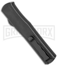 AKC F-20 Black W/ White Inlay D/A OTF Automatic Knife - Satin Plain -Grindworx Shop AKC F 20 DA SP OTF Auto Black White Inlay Satin BHQ 152917 jr side large