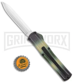 AKC F-20 Camo D/A OTF Automatic Knife - Spear Point Satin Plain -Grindworx Shop AKC F 20 DA SP OTF Auto Camo Satin BHQ 141095 jr bottlecap large