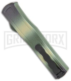 AKC F-20 Camo D/A OTF Automatic Knife - Spear Point Satin Plain -Grindworx Shop AKC F 20 DA SP OTF Auto Camo Satin BHQ 141095 jr side large