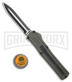 AKC F-20 OD Green Aluminum Dagger OTF Automatic Knife - 2-Tone Black Plain -Grindworx Shop AKC F 20 Dagger OTF Auto OD Green Aluminum TT Black BHQ 179398 jr bottlecap large