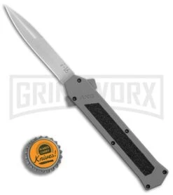 AKC F-16 Gray D/A OTF Automatic Knife - Bayo Satin Plain -Grindworx Shop AKC F16 DA Bayo Satin Plain BP 25691 er bottlecap large