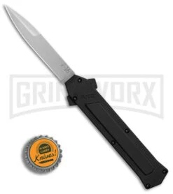 AKC F-16 Black Inlay D/A OTF Automatic Knife - Bayo Satin Plain -Grindworx Shop AKC F16 DA Bayonet Black Inlay satin BHQ 79503 er bottlecap large