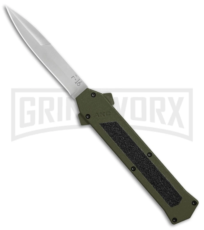 AKC F-16 OD Green D/A OTF Automatic Knife - Bayo Satin Plain AKC F-16 OD Green D/A OTF Automatic Knife - Bayo Satin Plain -Grindworx Shop AKC F16 OD Green DA Bayo Satin Plain BP 25690 er large