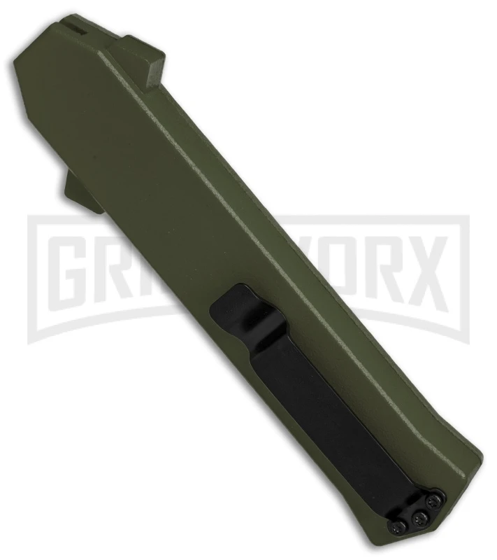 AKC F-16 OD Green D/A OTF Automatic Knife - Bayo Satin Plain AKC F-16 OD Green D/A OTF Automatic Knife - Bayo Satin Plain -Grindworx Shop AKC F16 OD Green DA Bayo Satin Plain BP 25690 er side large