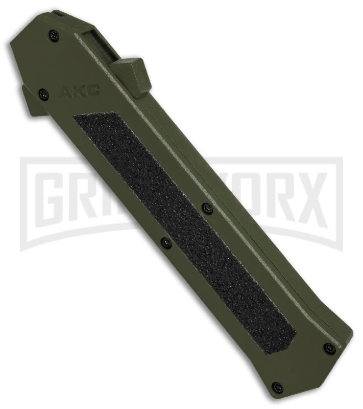 AKC F-16 OD Green D/A OTF Automatic Knife - Bayo Satin Plain AKC F-16 OD Green D/A OTF Automatic Knife - Bayo Satin Plain -Grindworx Shop AKC F16 OD Green DA Bayo Satin Plain BP 25690 er spine large