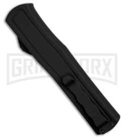 AKC F-20 D/A Dagger Black Aluminum OTF Automatic Knife - Two Tone Plain -Grindworx Shop AKC F20 DA Dagger OTF AK Black Alum 3in Two Tone BHQ 178763 td side large