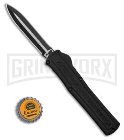 AKC F-20 D/A Dagger Black Aluminum OTF Automatic Knife - Two Tone Plain -Grindworx Shop AKC F20 DA Dagger OTF AK Black Alum 3in Two Tone BHQ 178763 td size large