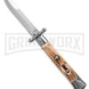 AKC Automatic Swinguard 9" Stag - Satin Bayonet Blade -Grindworx Shop AKC Italian Stiletto Bayonet Swinguard Automatic Knife Stag Horn 4in Satin BHQ 143160 hd large