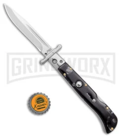 Italian Style 9" Roma Black Marbled Pearlex Auto Swinguard - Polished Plain -Grindworx Shop AKC Italian Style 9in Roma DP Auto Swinguard Black Marble Polished BHQ 175964 jr bottlecap large
