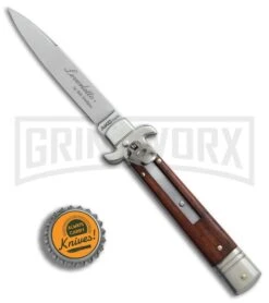 AKC 7.75" Bill DeShivs Leverletto Cocobolo Automatic Knife - Flat Grind -Grindworx Shop AKC Leverletto 7 75in cocobolo satin flat BHQ 75617 er bottlecap large