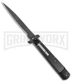 AKC 9" Tactical Leverletto Black Automatic Knife - Flat Grind