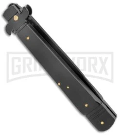 AKC 9" Tactical Leverletto Black Automatic Knife - Flat Grind 2 AKC 9" Tactical Leverletto Black Automatic Knife - Flat Grind -Grindworx Shop AKC Leverletto 9in LL Auto Italian Black Black BHQ 50877 jr side large