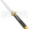 AKC 9" Leverletto Ebony Wood Brass Automatic Knife - Flat Grind -Grindworx Shop AKC Leverletto 9in LL Auto Italian Brass Ebony Wood Satin BHQ 50869 jr large