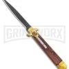 AKC 9" Leverletto Wood Brass Black Automatic Knife - Flat Grind -Grindworx Shop AKC Leverletto 9in LL Auto Italian Brass Wood Black BHQ 135093 jr large