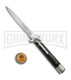 AKC Bill DeShivs 9" Leverletto Ebony Wood Automatic Knife - Flat Plain -Grindworx Shop AKC Leverletto 9in LL Ebony BHQ 67445 jr bottlecap large
