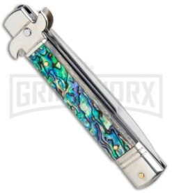 AKC 7.75" Leverletto Abalone Automatic Knife - Bayonet -Grindworx Shop AKC Leverletto Abalone Auto Bayo BHQ 92874 jr side large