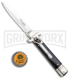 AKC 7.75" Leverletto Dark Horn Automatic Knife - Satin Bayonet 3 AKC 7.75" Leverletto Dark Horn Automatic Knife - Satin Bayonet -Grindworx Shop AKC Leverletto LL Auto Dark Horn Bayo GX 0299 jr bottlecap large