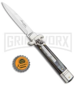 AKC 7.75" Leverletto Honey Horn Automatic Knife - Satin Bayonet 3 AKC 7.75" Leverletto Honey Horn Automatic Knife - Satin Bayonet -Grindworx Shop AKC Leverletto LL Auto Honey Horn Bayo BHQ 92872 jr bottlecap large