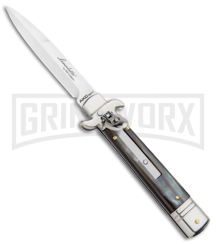 AKC 7.75" Leverletto Honey Horn Automatic Knife - Satin Bayonet AKC 7.75" Leverletto Honey Horn Automatic Knife - Satin Bayonet -Grindworx Shop AKC Leverletto LL Auto Honey Horn Bayo BHQ 92872 jr large