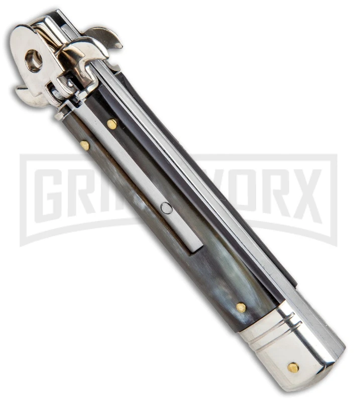 AKC 7.75" Leverletto Honey Horn Automatic Knife - Satin Bayonet AKC 7.75" Leverletto Honey Horn Automatic Knife - Satin Bayonet -Grindworx Shop AKC Leverletto LL Auto Honey Horn Bayo BHQ 92872 jr spine large