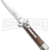 AKC 7.75" Bill DeShivs Leverletto Cocobolo Auto Knife - Satin Plain Bayonet -Grindworx Shop AKC Leverletto LL Auto Italian Cocobolo Satin Bayo BHQ 139808 jr large