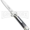 AKC 7.75" Leverletto Dark Horn Automatic Knife - Satin Flat -Grindworx Shop AKC Leverletto LL Auto Italian Dark Horn Satin BHQ 108339 jr large