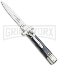 AKC 7.75" Leverletto Dark Horn Automatic Knife - Satin Flat