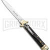 AKC 9" Ebony Leverlock Automatic Stiletto Bayonet Knife - Satin Plain -Grindworx Shop AKC Leverletto LL Ebony Satin Bayo BHQ 139882 jr large