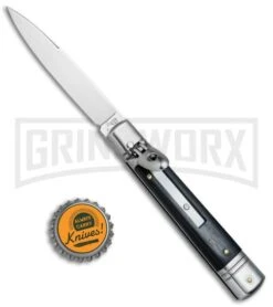 AKC 7.75" Leverletto Ebony Wood Automatic Knife - Flat Grind -Grindworx Shop AKC Leverletto LL Italian Ebony Wood Satin BHQ 75615 jr bottlecap large