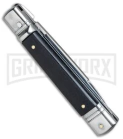 AKC 7.75" Leverletto Ebony Wood Automatic Knife - Flat Grind -Grindworx Shop AKC Leverletto LL Italian Ebony Wood Satin BHQ 75615 jr side large