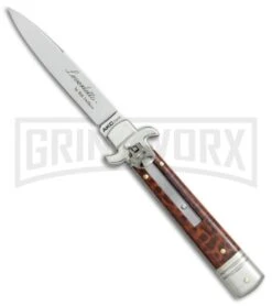 AKC 7.5" Leverletto Snakewood Automatic Knife - Flat Grind