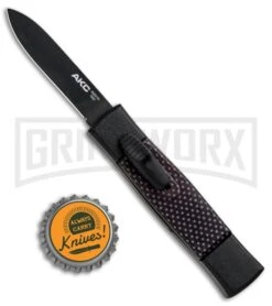 AKC Minion Concord Black/Sim Carbon Fiber OTF Automatic Knife - Black Flat -Grindworx Shop AKC Minion Concord Black Slim CF OTF Auto Black Flat GX 33107 jr bottlecap large