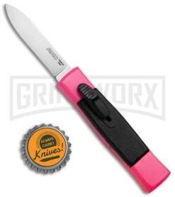 AKC Minion Concord Hot Pink OTF Automatic Knife - Flat Satin Plain -Grindworx Shop AKC Minion Concord OTF Hot Pink BHQ 72004 jr bottlecap large