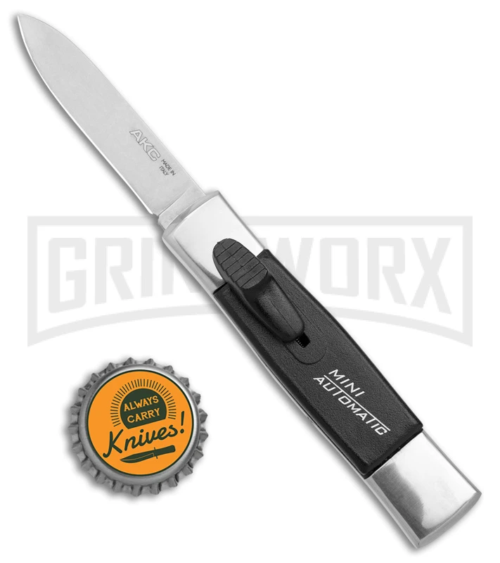 AKC Minion Concord Polish/Black OTF Automatic Knife - Flat Grind Satin Plain AKC Minion Concord Polish/Black OTF Automatic Knife - Flat Grind Satin Plain -Grindworx Shop AKC Minion Concord Polish Black OTF Auto Satin Flat GX 41031 jr bottlecap large
