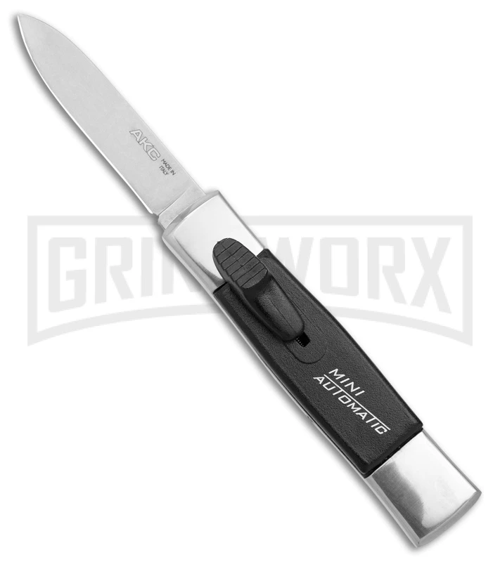 AKC Minion Concord Polish/Black OTF Automatic Knife - Flat Grind Satin Plain AKC Minion Concord Polish/Black OTF Automatic Knife - Flat Grind Satin Plain -Grindworx Shop AKC Minion Concord Polish Black OTF Auto Satin Flat GX 41031 jr large