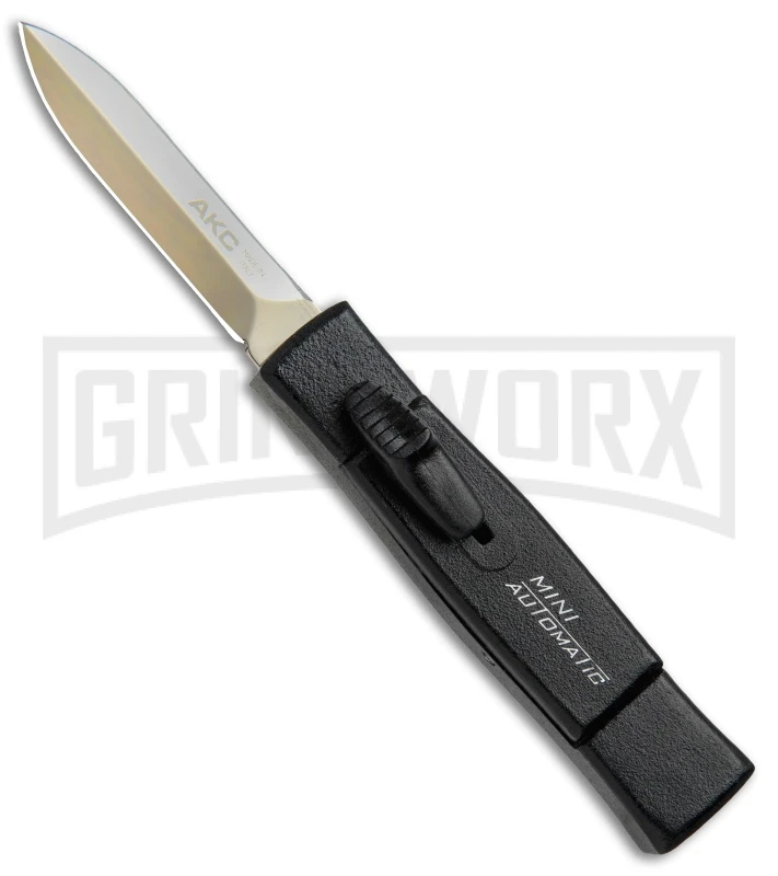 AKC Minion Concord Black OTF Automatic Knife - Dagger Gold Plain AKC Minion Concord Black OTF Automatic Knife - Dagger Gold Plain -Grindworx Shop AKC Minion OTF Concord Black Gold Dagger BHQ 52368 jr 2 large