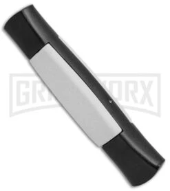 AKC 077 Concord Black/White OTF Automatic Knife - Flat Satin Plain -Grindworx Shop AKC OTF Concord 077 Black White Flat BHQ 52354 jr side large