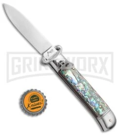 AKC 8" Shot Shell Puller Lever Lock Abalone Automatic Knife - Flat Plain -Grindworx Shop AKC Shot Puller 8in LL Italian Abalone BHQ 68879 jr bottlecap large